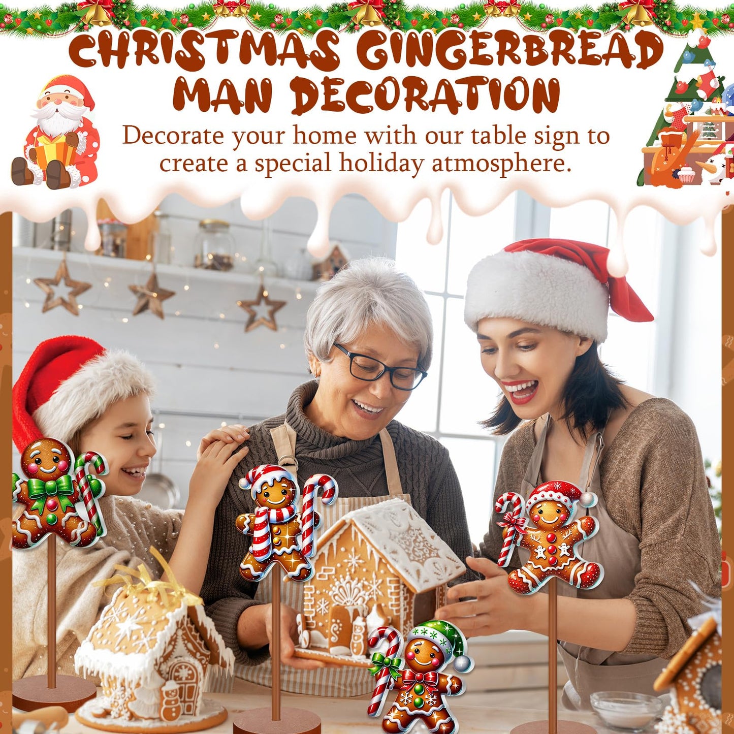 Geelin 10 Pcs Christmas Gingerbread Table Decoration Wooden Gingerbreads Centerpiece for Table Gingerbreads Theme Birthday Party Decor Gift for Xmas Holiday Winter Desk Home Office Party Decor