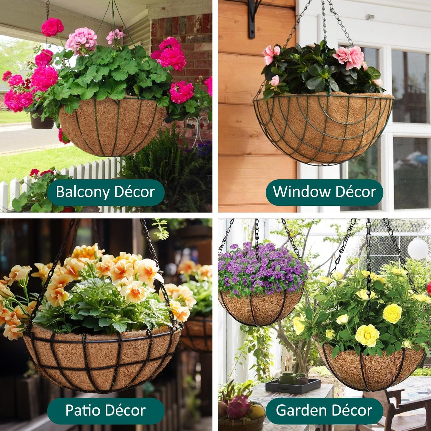 6 Pcs 8inch Coconut Fiber for Plants Round Hanging Basket Liner Wall Planter Insert Replacement Coco Coir Liner for Window Box, 100% Natural Coconut Fiber Fence Flower Baskets Pot (6, 8 inch)
