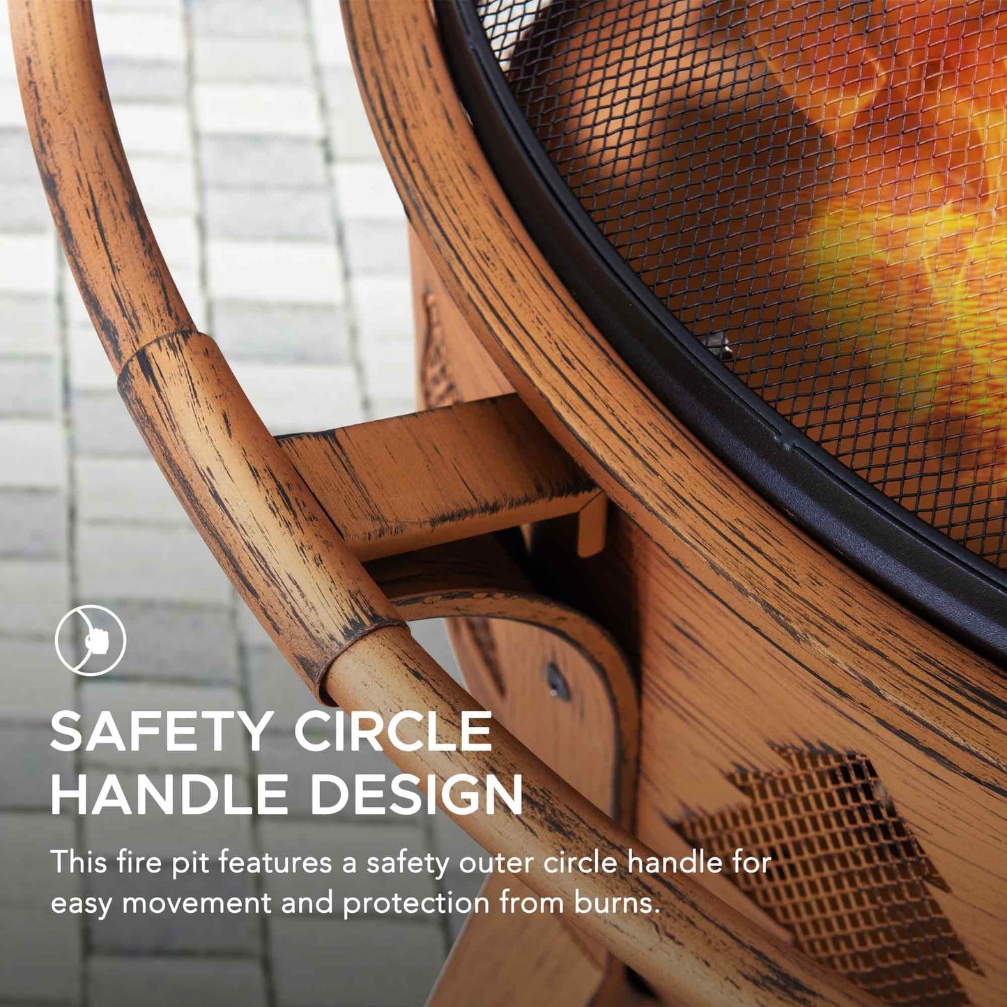 Sunjoy Fire Pit 30 in. Outdoor Wood-Burning Fire Pit, Patio Tree Motif Round Steel Firepit Large Fire Pits for Outside with Spark Screen and Poker