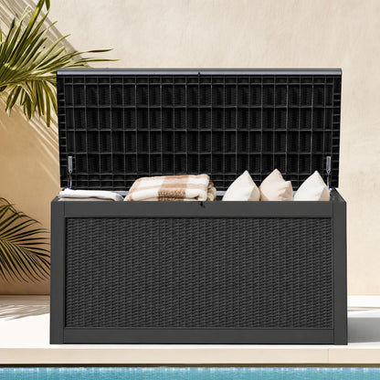 DWVO 320 Gallon Resin Outdoor Storage Box, XXL Large Waterproof Deck Box, Doubles as Table or Seating with 1000 lbs Capacity, Lockable (Black)