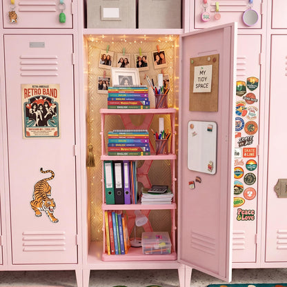 Lineshading 4 Tier Foldable Locker Organizer Shelf Foldable Storage Shelves Locker for School, Office, Gym Lockers, Dorm Room, Multi-Layer Shoe Gear Tower, Heavy-Duty No-Tool Portable Shelf(Pink)