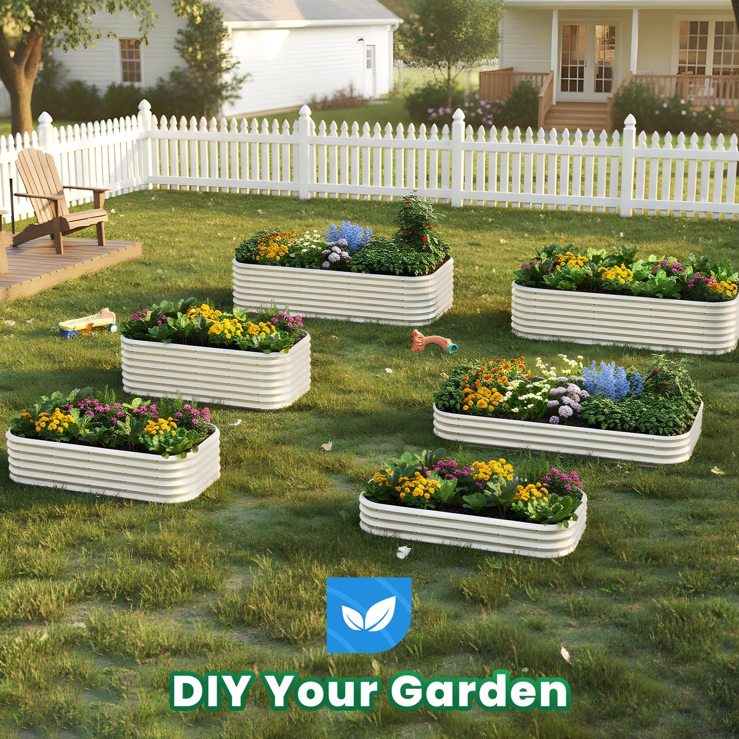 Quictent Galvanized Raised Garden Bed Kit Tall, 6x3x1.5 ft Oval Large Planting Box Strengthened by Crossbar, for Vegetables Outdoor, Beige