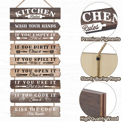 PEKCARGO Kitchen Wall Decor Funny Kitchen Signs Kitchen Rules Pictures Wall Art Decor Rustic Farmhouse Western Kitchen Decor Wooden Sign (Brown)