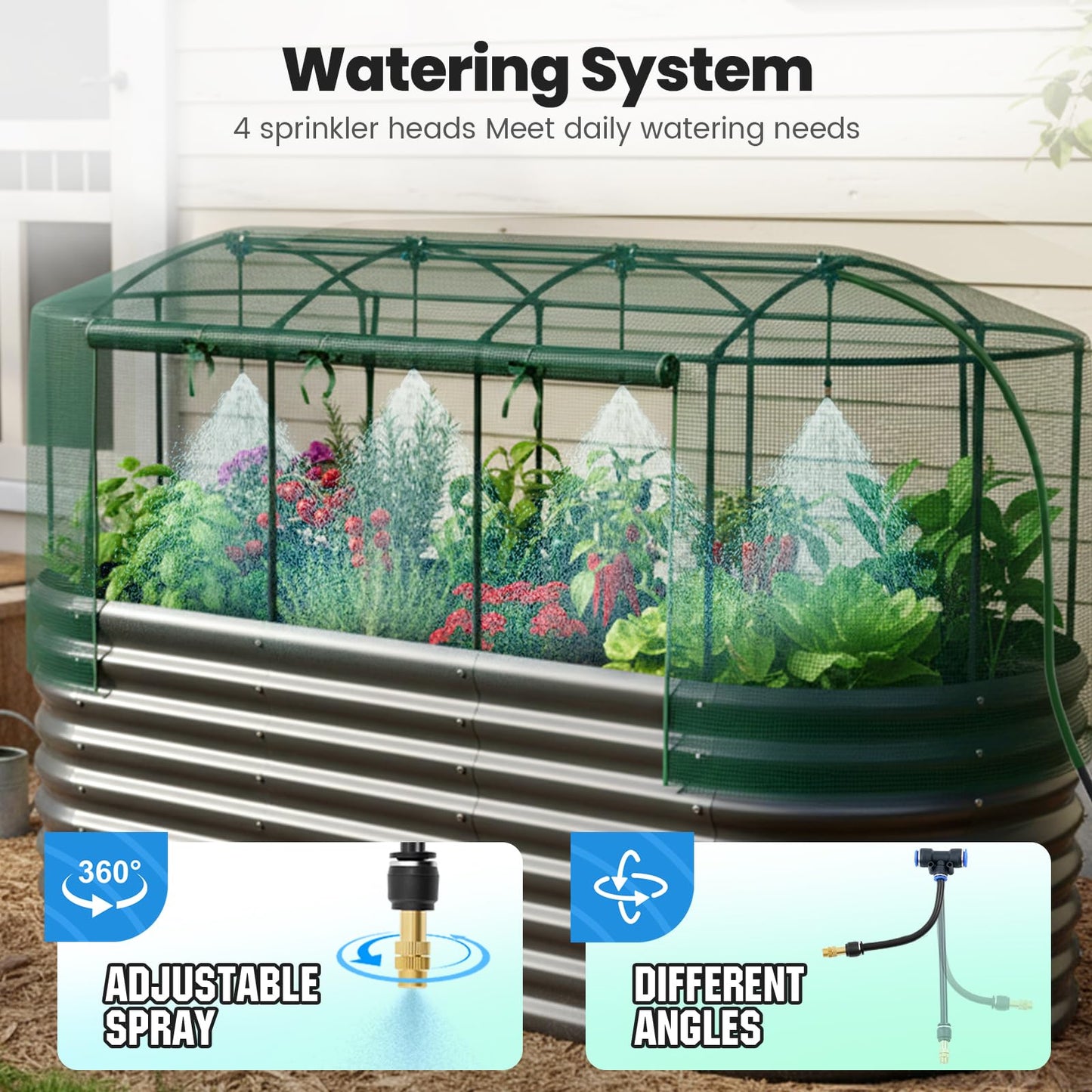 Quictent Galvanized Raised Garden Bed Kit with Self Watering System and Mesh Cover, Large Oval Metal Outdoor Planter Garden Boxes for Vegetables Herbs Flowers, 8x3x2Ft