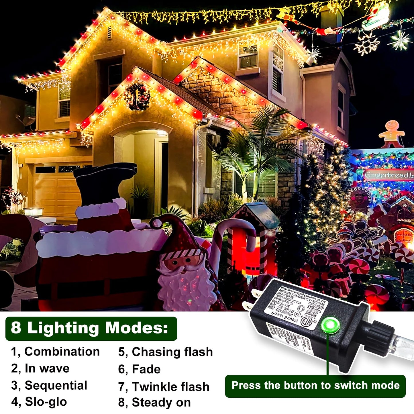 Icicle Christmas Lights Outdoor, 33ft 400 LED Icicle Lights for Outside, Plug in Twinkle Lights Indoor with 8 Modes Timer Waterproof for House Holiday Decor Wedding Christmas Decorations (Warm White)