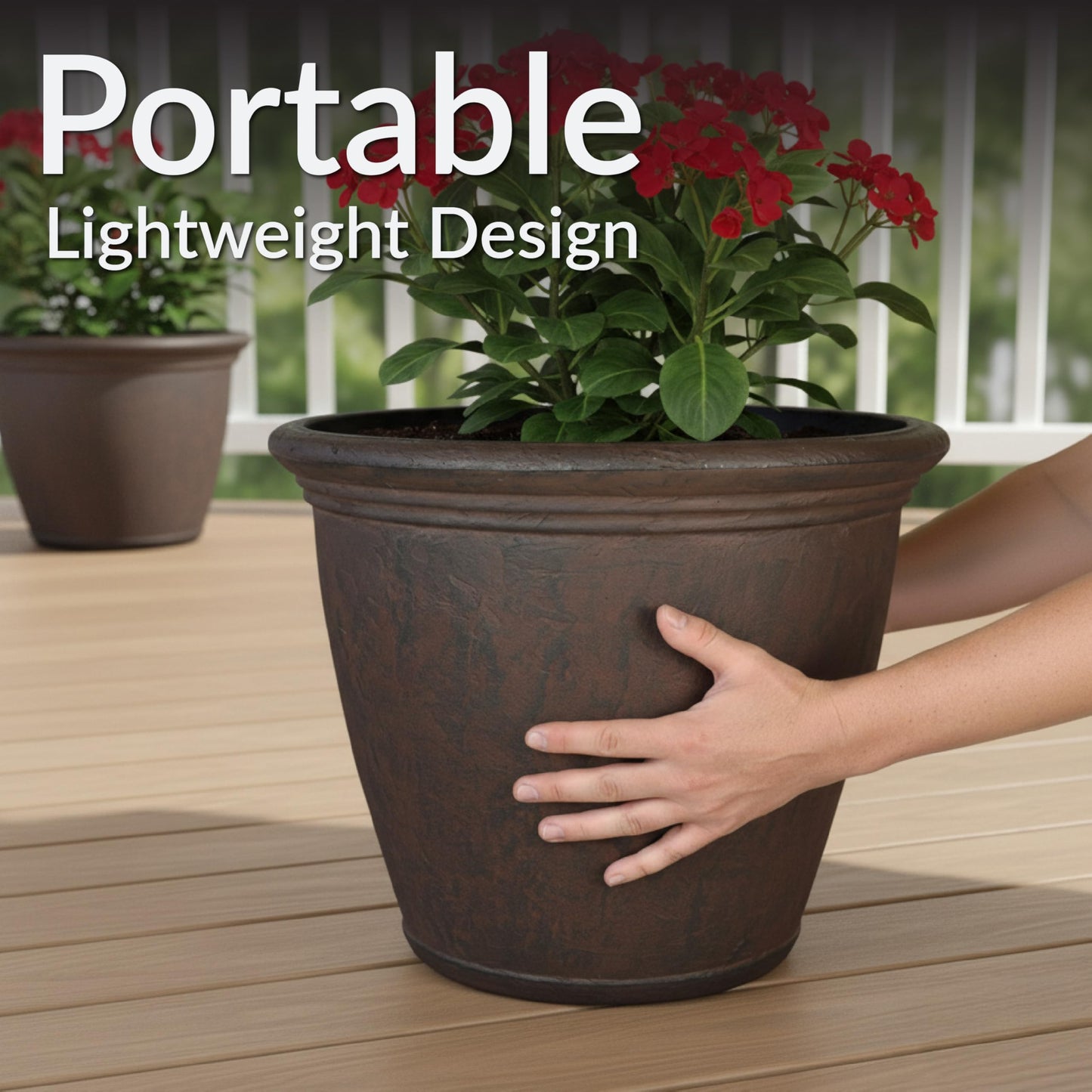 Sunnydaze 15.25-Inch Anjelica Large Plastic Pot for Plants - Outdoor Double-Walled Large Plastic Planter with Drillable Drainage Holes - Rust