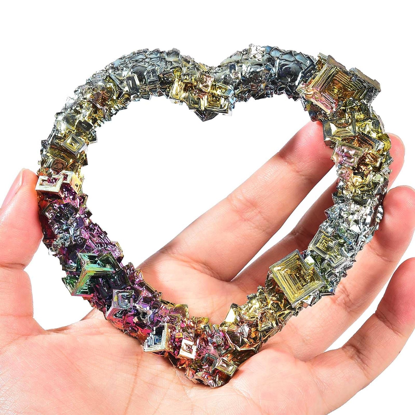 VIZYTOU Bismuth Heart Shaped Rainbow Bismuth Metal Crystal Ore Mineral Specimen Collection Home Decoration 0.4-0.6 Pound