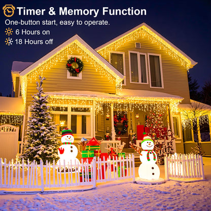 Einiiya Icicle Lights for Outside 33ft 400 LED Icicle Christmas Lights Outdoor 8 Modes with 75 Drops, Plug in Christmas Light for House Party Holiday Fence Xmas Outside Indoor Decorations, Warm White