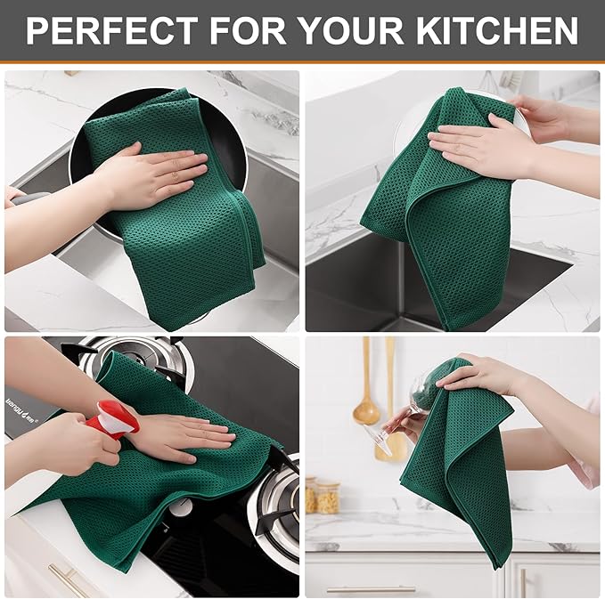 Kitinjoy 100% Cotton Waffle Weave Kitchen Hand Towels