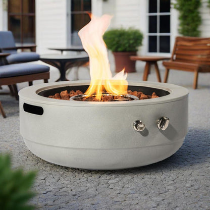 24" Propane Fire Pit Bowl, 50,000 BTU Round Steel Gas Fire Pit with Lid & Lava Rocks, Outdoor Patio Fire Bowl for Backyard, Deck, Garden, Grey