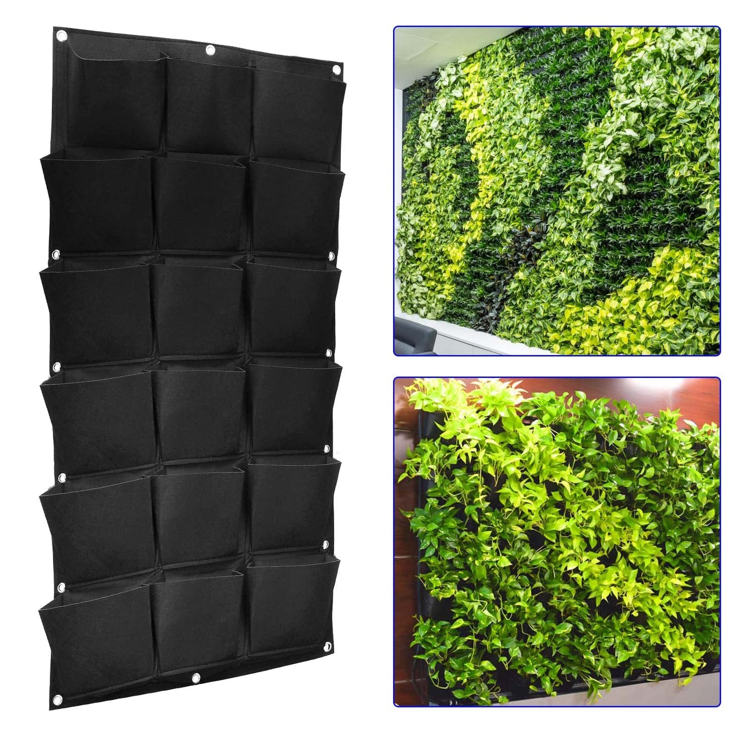 SOUJAP 2 Pack 18 Pockets Vertical Wall Garden Planter Plant Grow Bag, Hanging Felt Grow Bags Vertical Wall Garden for Indoor, Outdoor, Flower, Garden, Vegetable and Home Decoration (Black)