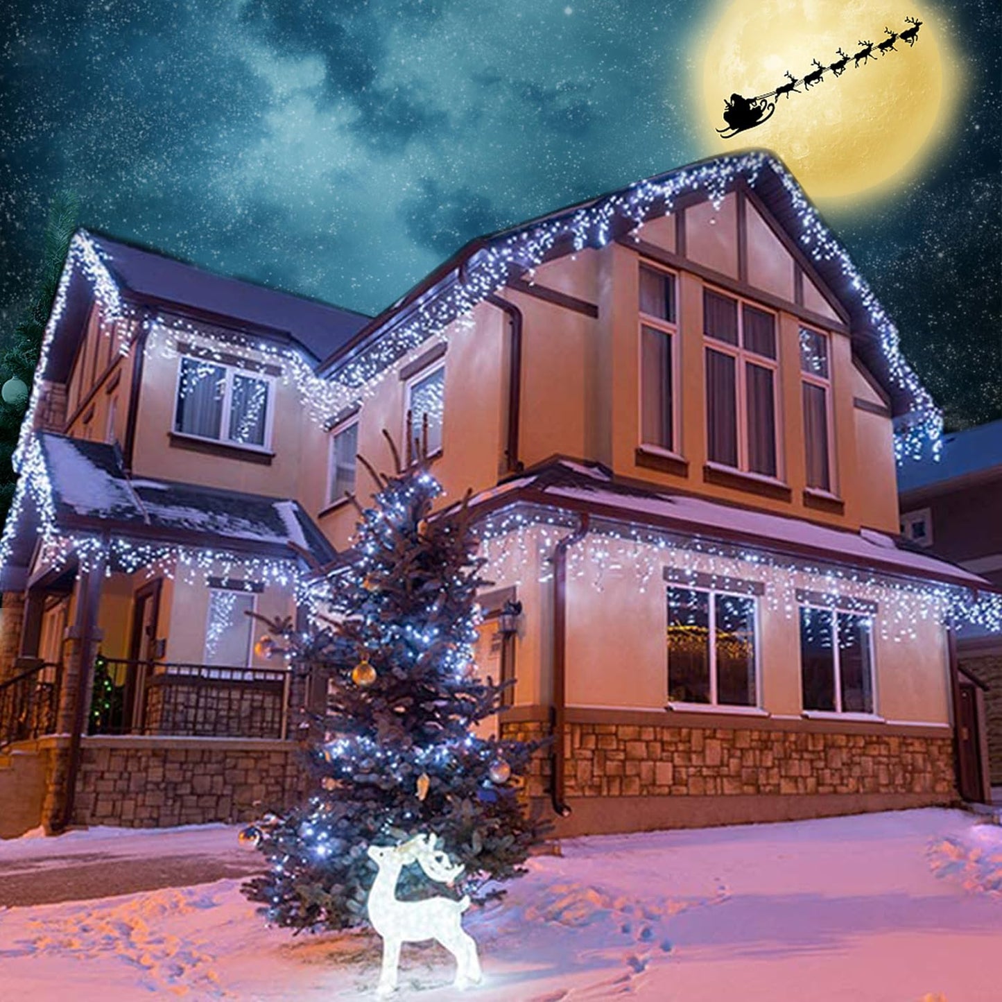Lomotech Christmas Icicle Lights - 19Ft 8 Modes Waterproof Christmas Lights Connectable with Timer for Holiday, Wedding Party, Eaves, Christmas Decorations (White)