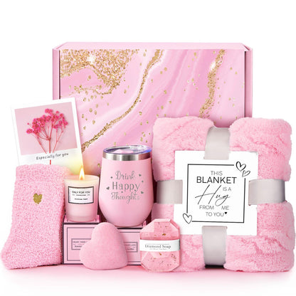 Valentines Day Gifts for Her Wife Girlfriend Women, Self Care Get Well Soon Gifts, Luxury Rose Spa Bath Gift Basket - Unique Birthday Christmas Mothers Day for Mom Grandma Daughter