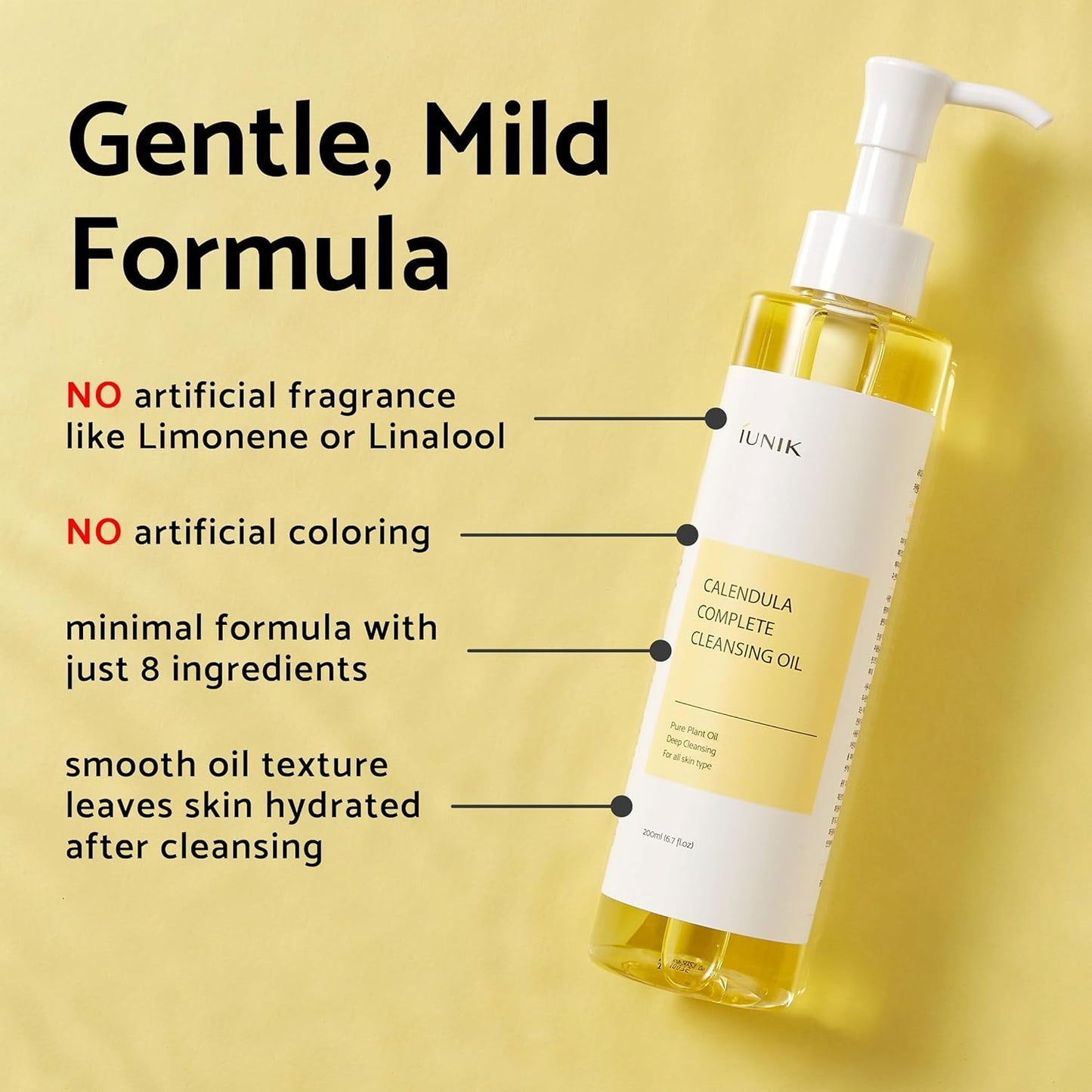 IUNIK Calendula & Jojoba Oil-Infused Vegan Cleansing Oil – Gentle Blackhead Melting & Makeup Remover Facial Cleanser w/Plant-based Oils Korean Skincare