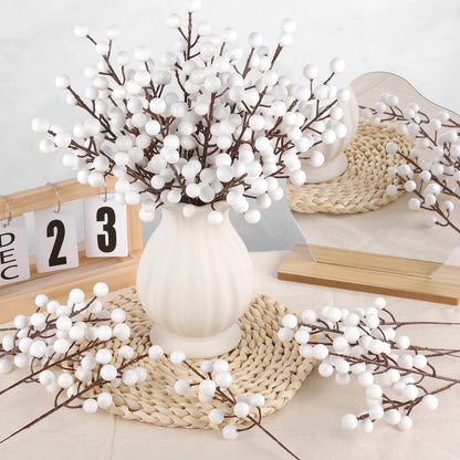 Rowfad 40 Pcs Artificial Berry Stems Branches, Christmas White Faux Holly Berries Picks Ornaments for Christmas Tree Wreath DIY Craft Decorations Holiday Home Decor (40, White)