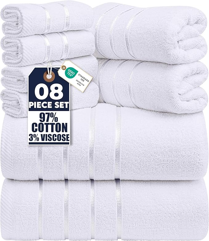 Utopia Towels 8 Piece Luxury Towel Set, 2 Bath, 2 Hand, and 4 Wash Cloths