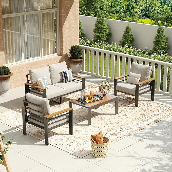 Aoxun Aluminum Patio Furniture Set 4 Seats, Oversized Outdoor Sectional