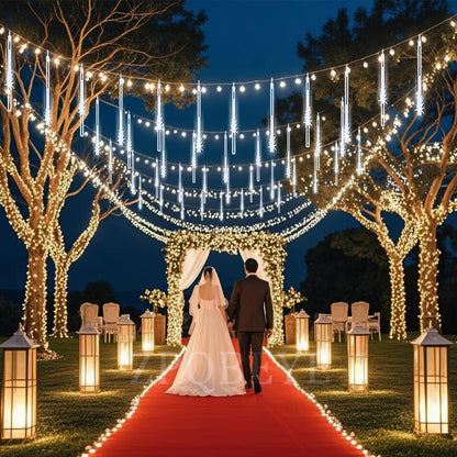 Meteor Shower Lights Outdoor Christmas Lights 24-Tube 576LEDs Snow Falling Rain Cascading Icicle String Light for Xmas Tree Christmas Decorations Wedding Party Holiday Yard Garden Decor, UL Plug White