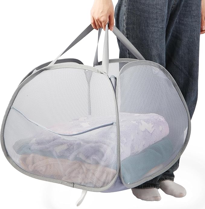 Collapsible Laundry Baskets, 90L Large Foldable Laundry Basket, Durable Mesh