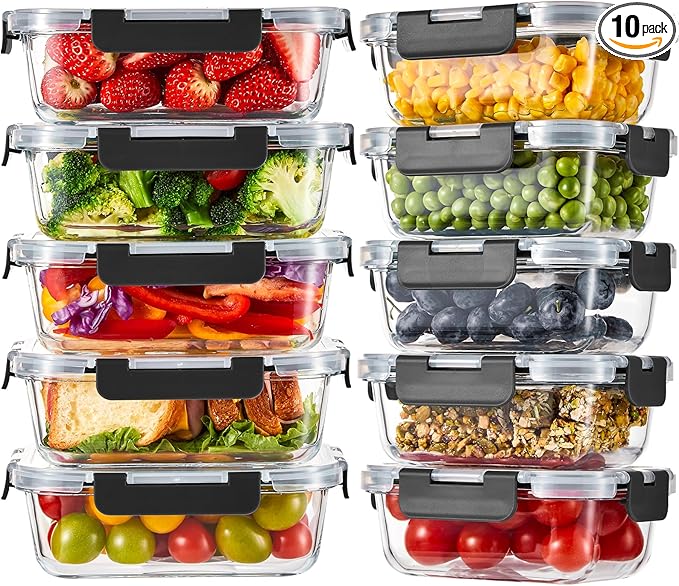 Liuruiyu 10 Pack Glass Food Storage Containers
