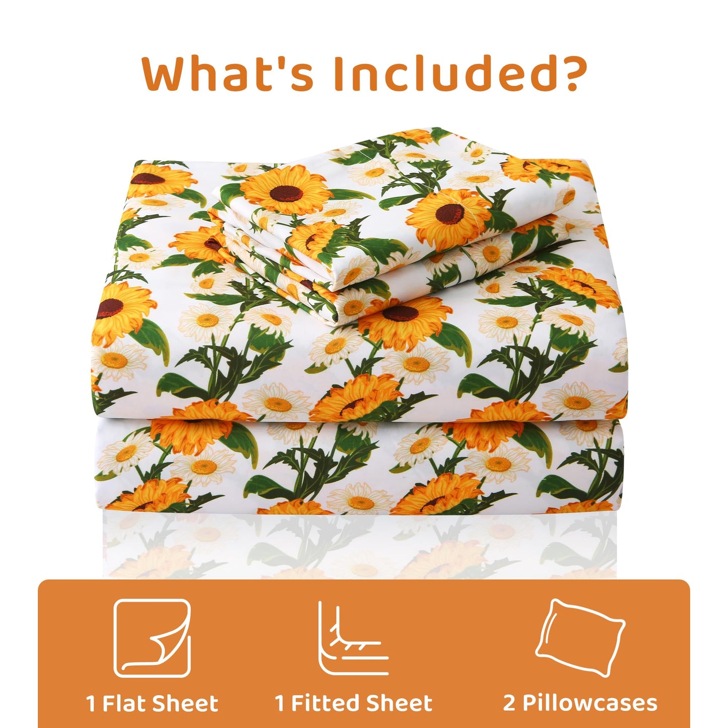 Mooreeke Cozy Vintage Microfiber Printed Floral Twin Sheet Set - Soft & Breathable Yellow Sunflower Bed Sheets with Extra Deep Pocket - Non-Slip Fitted Design - Sunflower Pattern - Twin