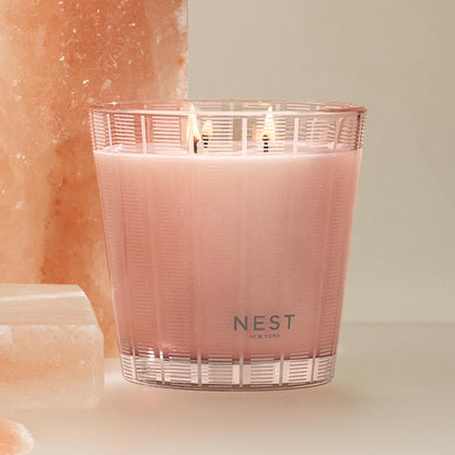 NEST New York Scented 3-Wick Candle, Himalayan Salt & Rosewater - 21.2 oz - Up to 100-Hour Burn Time - Reusable Glass Vessel