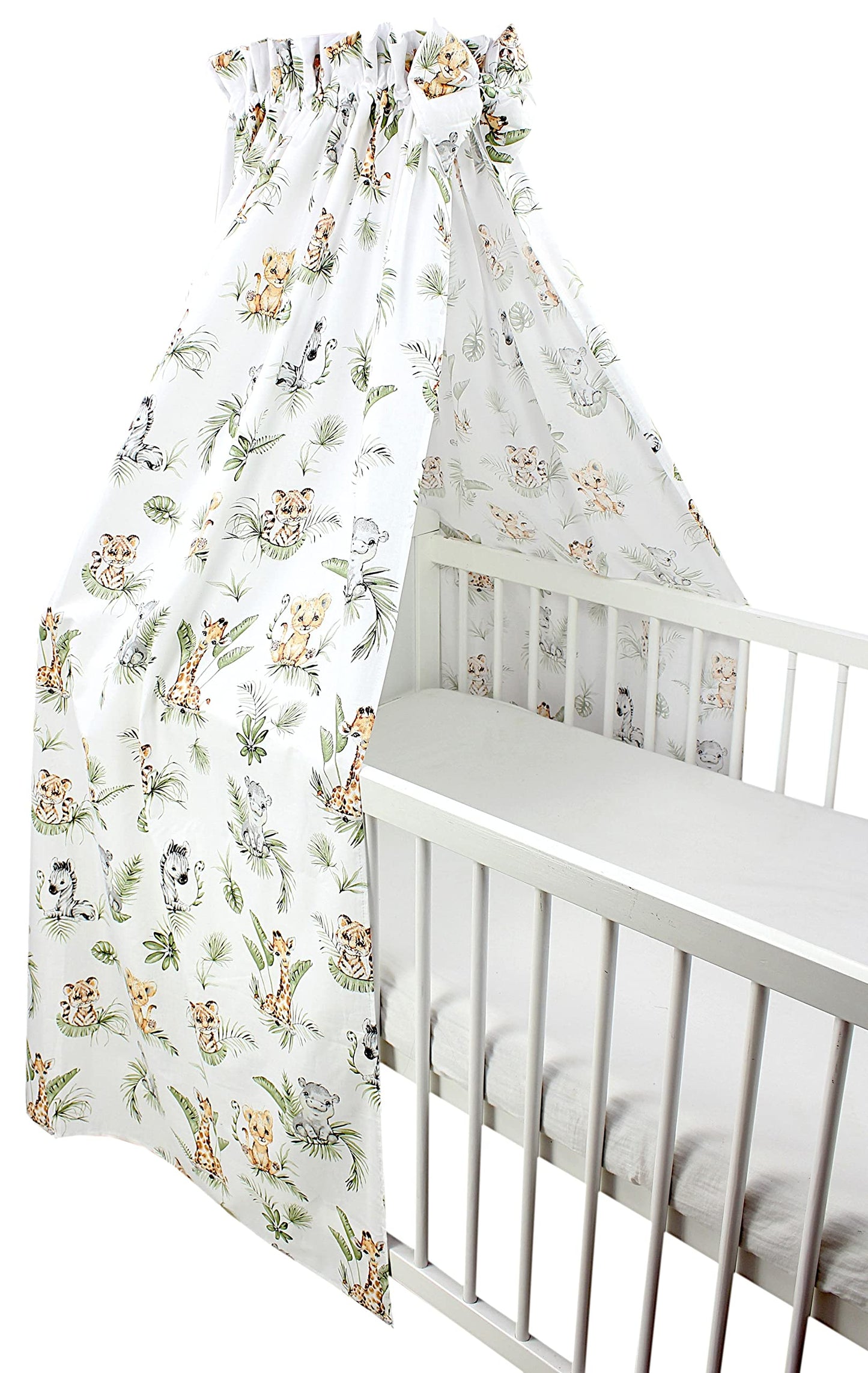 TupTam Baby Cot Canopy with Crown and Bow, Safari/Lion/Brown/Leaves/Green, ca. 160x240 cm