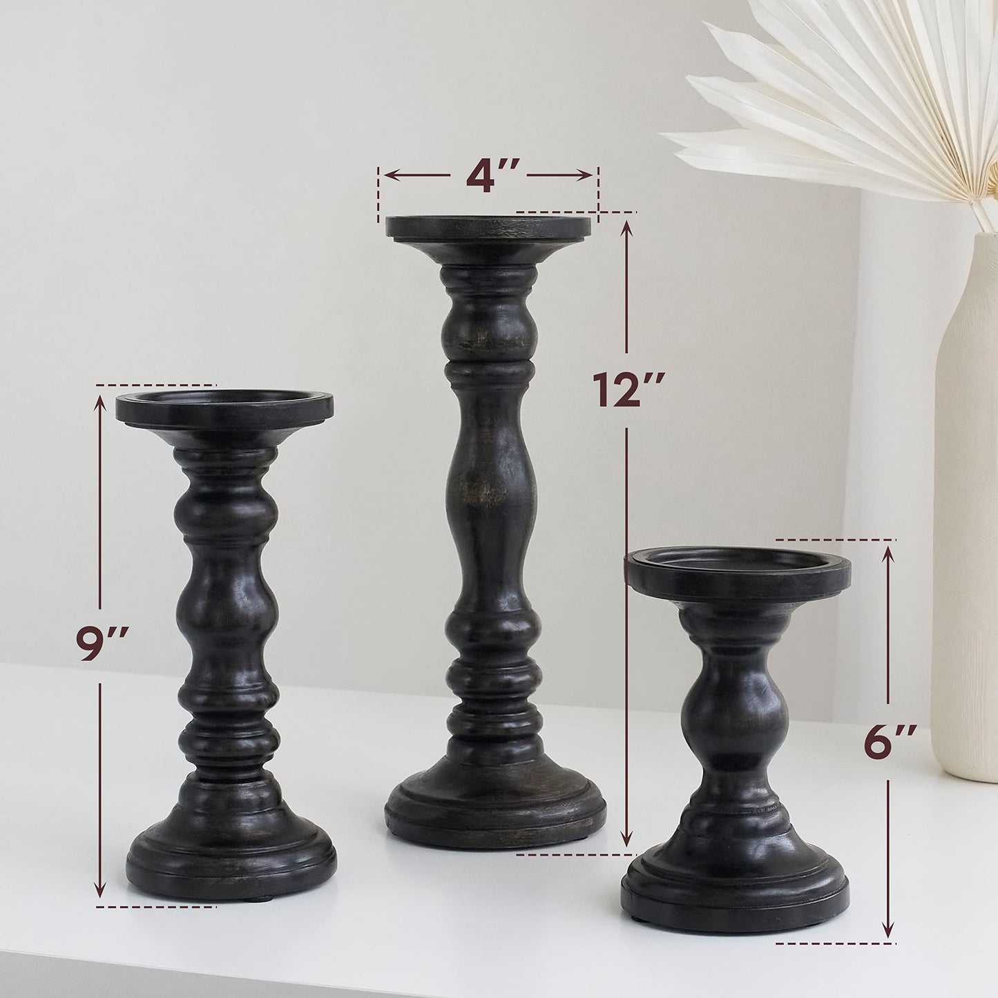 Large Candle Holders for Pillar Candles - Rustic Farmhouse Style Home Decor - Perfect for Table Centerpieces, Coffee Table or Fireplace Mantel - 3 Piece Set - Natural