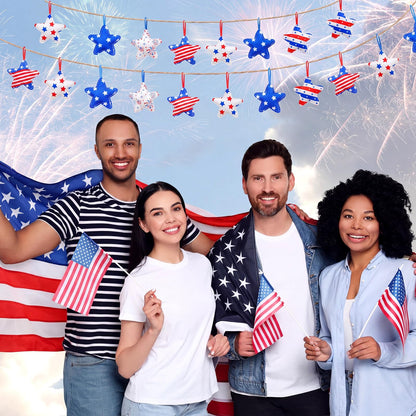 RattanView 24 Pcs 4th of July Ornaments Felt Star Patriotic Decoration for Tree 250th Anniversary Red White Blue Hanging Ornaments for Independence Day Memorial Day Party Supplies (Star)
