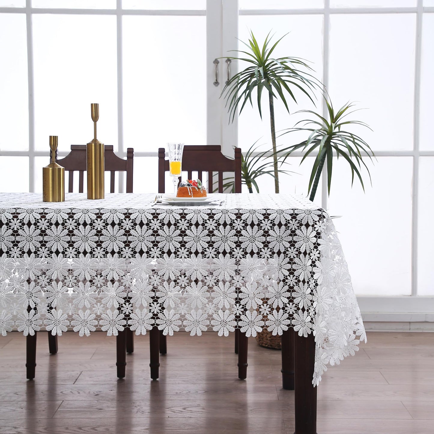 Farmhouse Tablecloth Crochet Lace White Table Cloth Rectangle Rustic Fabric Sheet Outdoor 6ft Table Cover For Dining Kitchen/Restaurant/Picnic/Holiday/Birthday/Party/Summer/Spring/Fall/Christmas