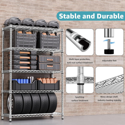 M MZG 1750 LBS Storage Shelves 5-Tier Utility Shelving Unit Steel Organizer Wire Rack for Home,Kitchen,Office,Garage, Capacity 17.7" D x 47.2" W x 72.3" H