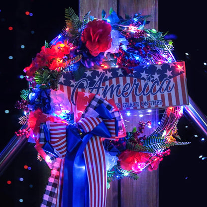 JMEXSUSS 2 Pack 100 LED Red White and Blue Fairy Lights Battery Operated, 33ft Battery Powered Twinkle Light with Remote, 8 Modes Red White and Blue String Lights for 4th of July Indoor Outdoor Decor