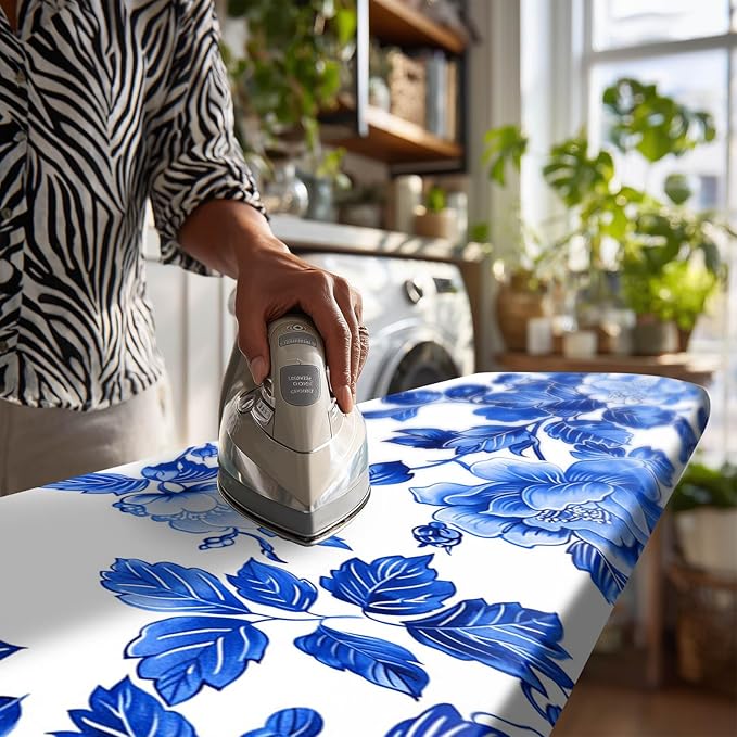 Classic Blue Floral Ironing Board Cover Stretch Fabric