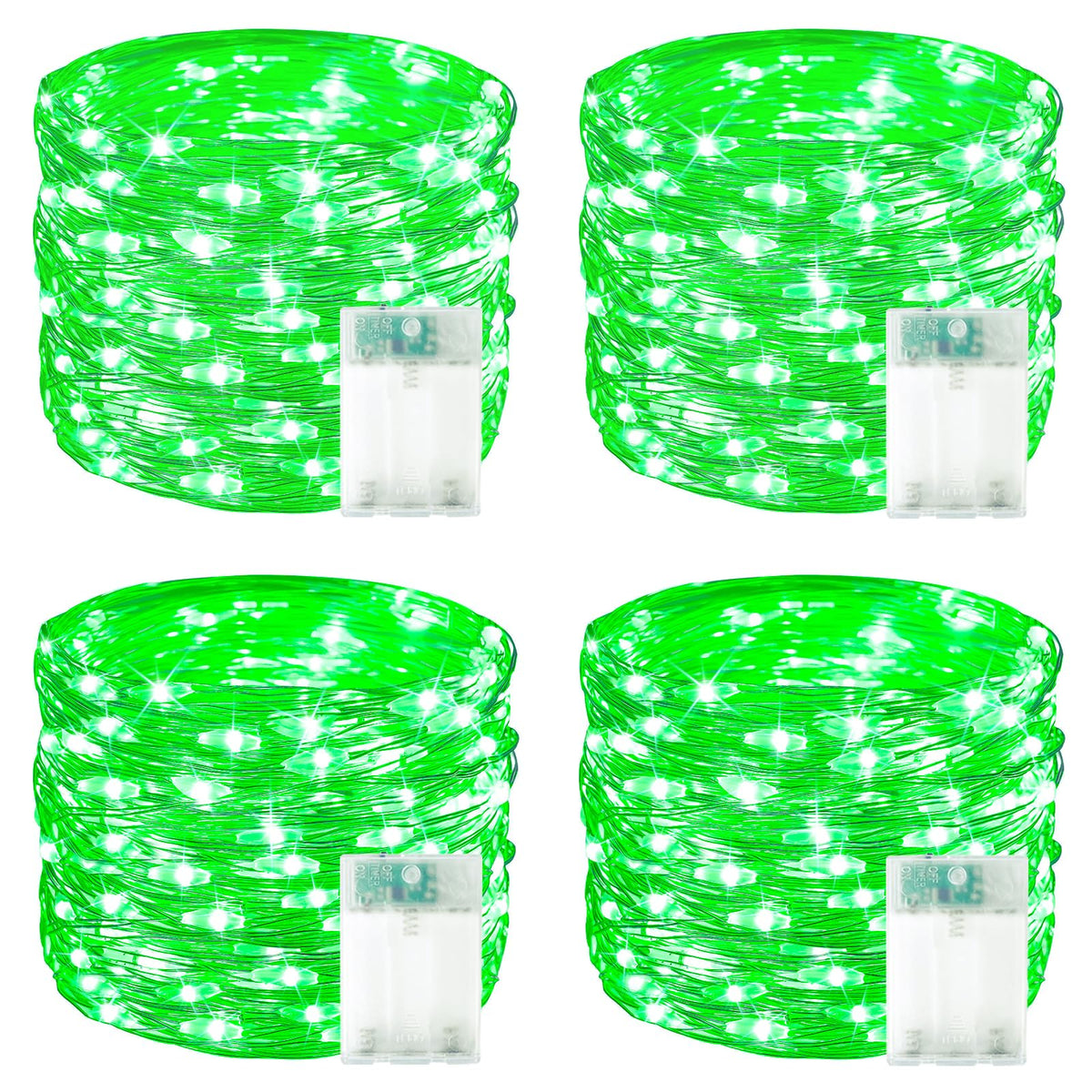 4 Pack 60 LED Fairy Lights Battery Operated with Timer, 20FT Waterproof String Lights Indoor Outdoor, Cuttable Battery Light for Home Bedroom Wedding DIY Centerpiece Christmas Decorations (Green)