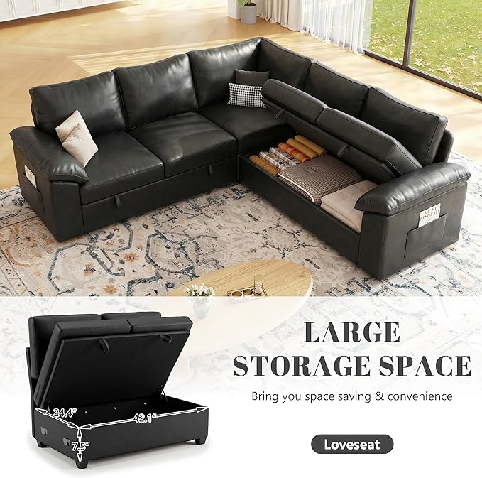 85 Inch Faux Leather Modular Sectional Sofa