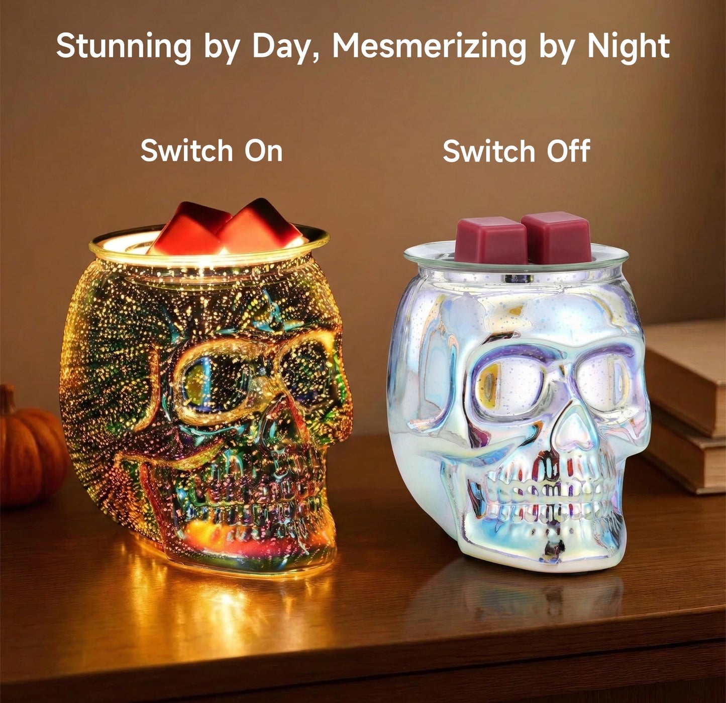 Threeight Skull Wax Melt Warmer Electric, Gothic Home Decor Night Light, Wax Burner for Scented Wax, Unique 3D Rainbow Skull Gifts