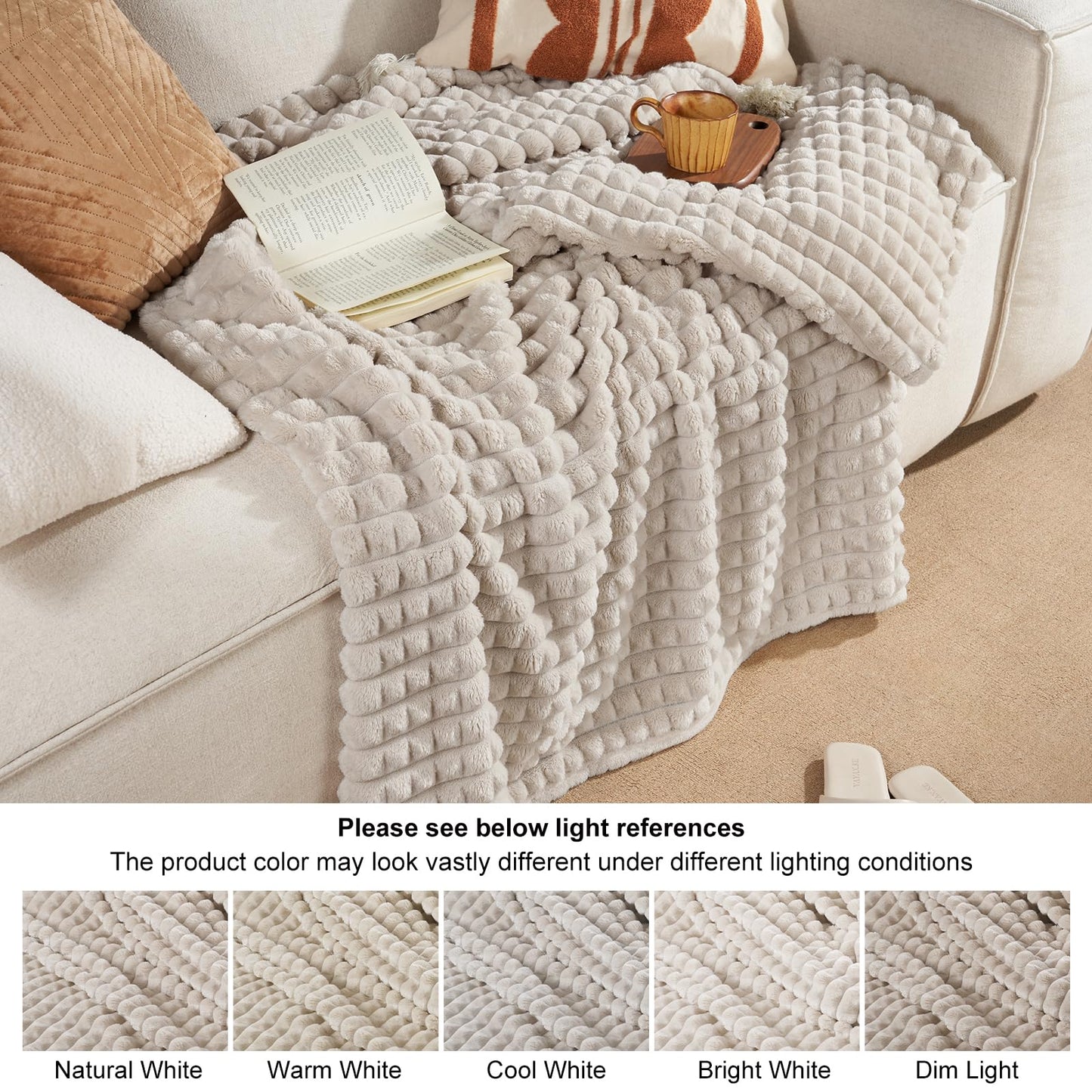 PHF Luxury Soft Fleece Blanket King Size, No Shed No Pilling, 380GSM Fluffy Cozy Throw Blankets for Bed, 108"x90",Lightweight Warm Bedding for Home Decor, Ideal Gift for Women, Oak