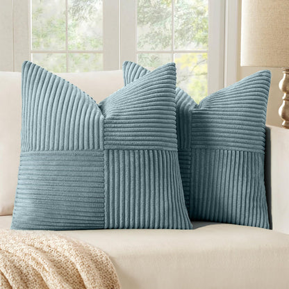 MIULEE Black Corduroy Pillow Covers Pack of 2 Boho Decorative Spliced Throw Pillow Covers Soft Couch Pillowcases Cross Patchwork Textured Cushion Covers for Living Room Bed Sofa 18x18 inch