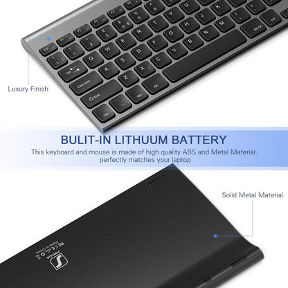 seenda WGJP-031 Small Wireless Keyboard and Mouse, Ultra Compact Rechargeable USB Keyboard and Mouse Combo with Portable Size Low Profile Keys for Windows XP/7/8/10/11 Laptop Computer, Black and Grey