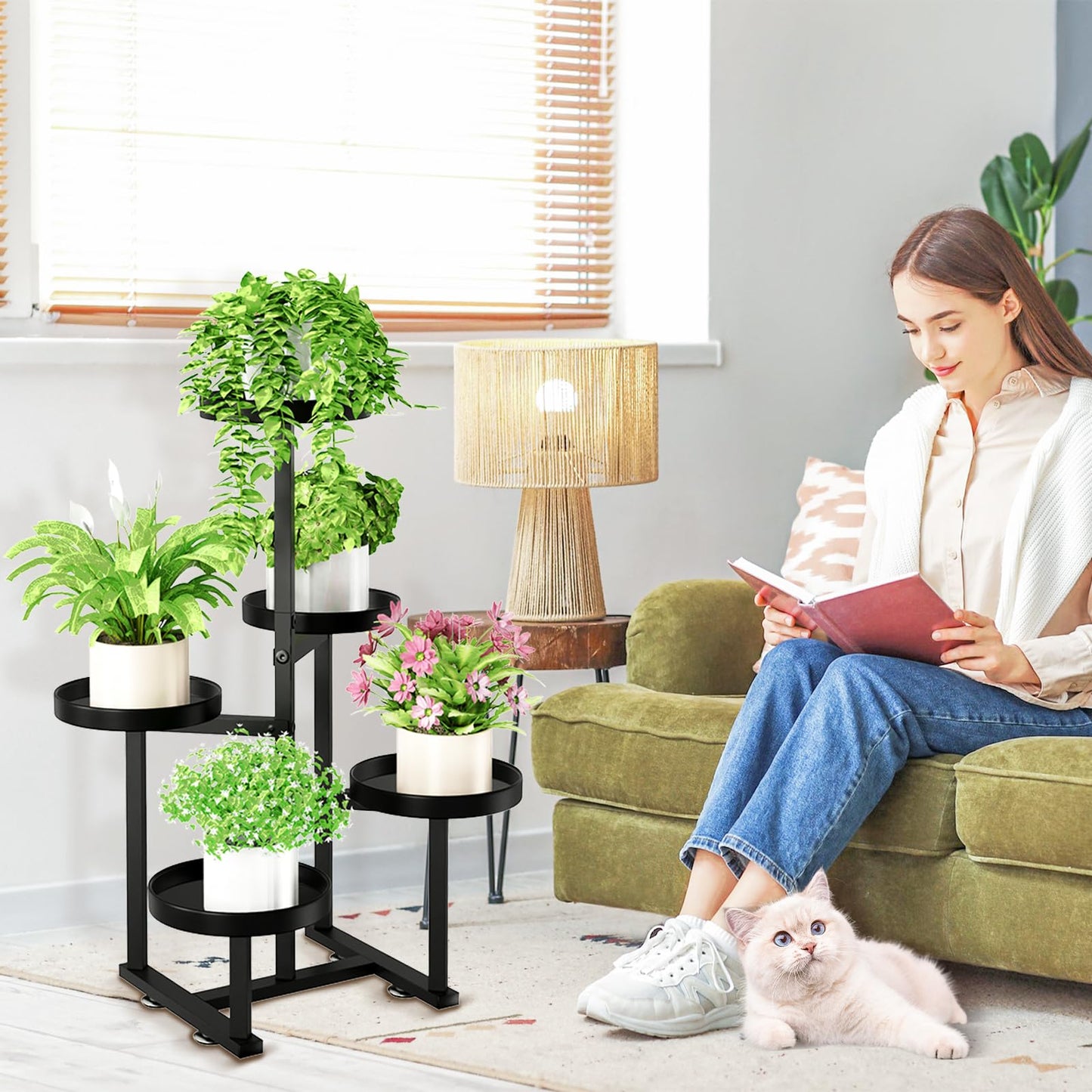 jsyonii 5 Tier Metal Plant Stand Indoor, Tiered Corner Plant Holders for Multiple Plants, 27 Inch Tall Flower Pot Holde Display Stand for Patio Garden Living Room Balcony Bedroom, Black