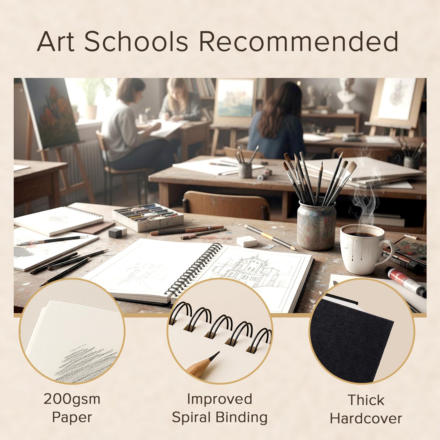 A4 Sketchbook for Artists Hardcover – 200GSM Very Thick Paper – Large Sketch Pad Art Book, Spiral Bound Book for Children – Drawing Book 21.6x28cm, 40 Sheets / 80 Pages
