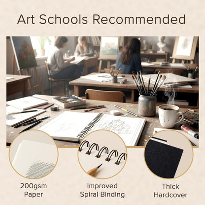A4 Sketchbook for Artists Hardcover – 200GSM Very Thick Paper – Large Sketch Pad Art Book, Spiral Bound Book for Children – Drawing Book 21.6x28cm, 40 Sheets / 80 Pages