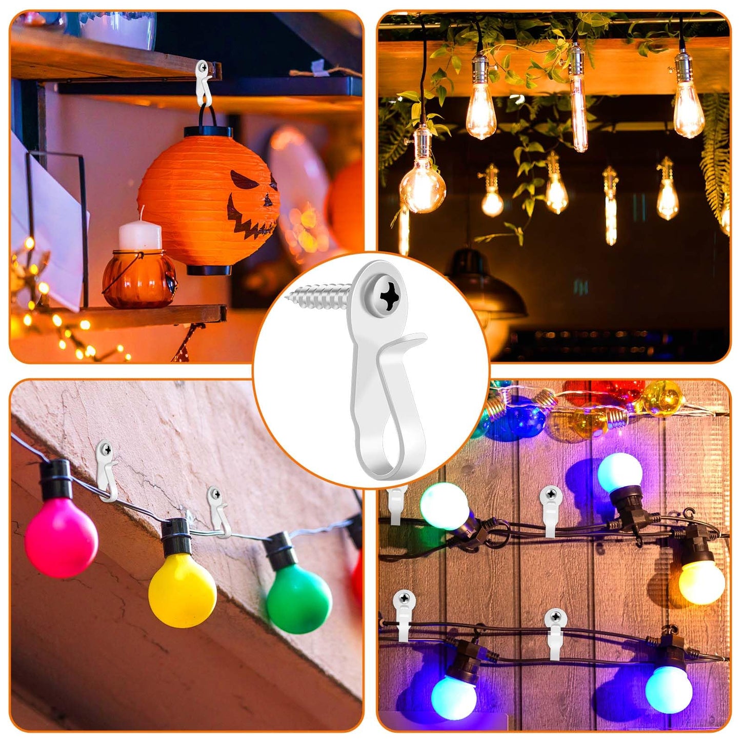 HiGift 36 Pack Light Hanger Hooks, White Stainless Steel Screw in Hook for Hanging Outdoor Lights, Rope Light Clips for Christmas and Holiday Decor, Wire and Fairy Led Lights