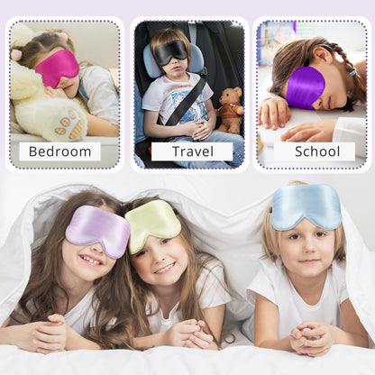 Kids Sleep Mask Eye Cover, 100% Real Natural Pure Silk Eye Mask with Adjustable Strap, Blindfold Kids Eye Mask for Sleeping, Eye Shade for Boys Girls and Adult, Pressure-Free Comfort (Black)