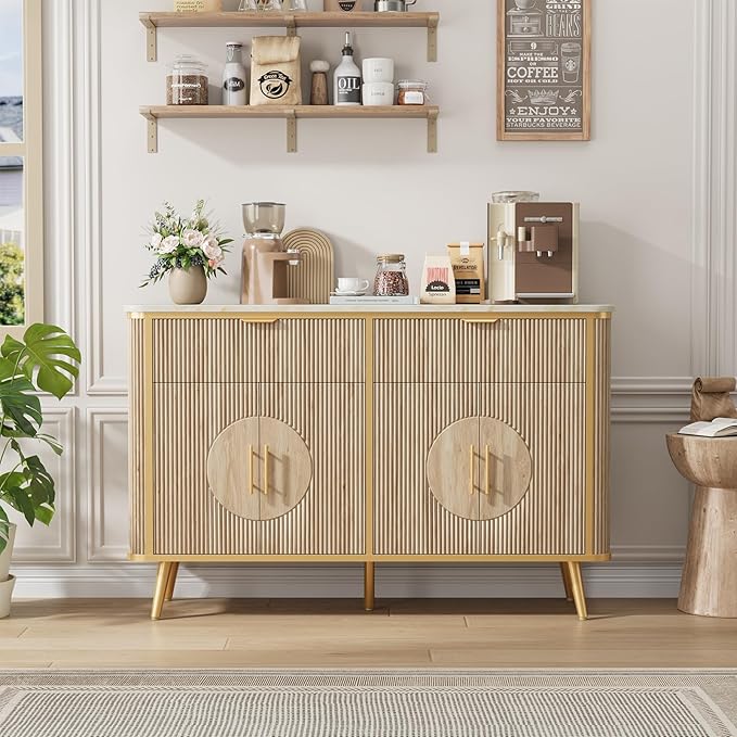 47.2" Buffet Storage Cabinet, Modern Fluted Coffee Bar Station