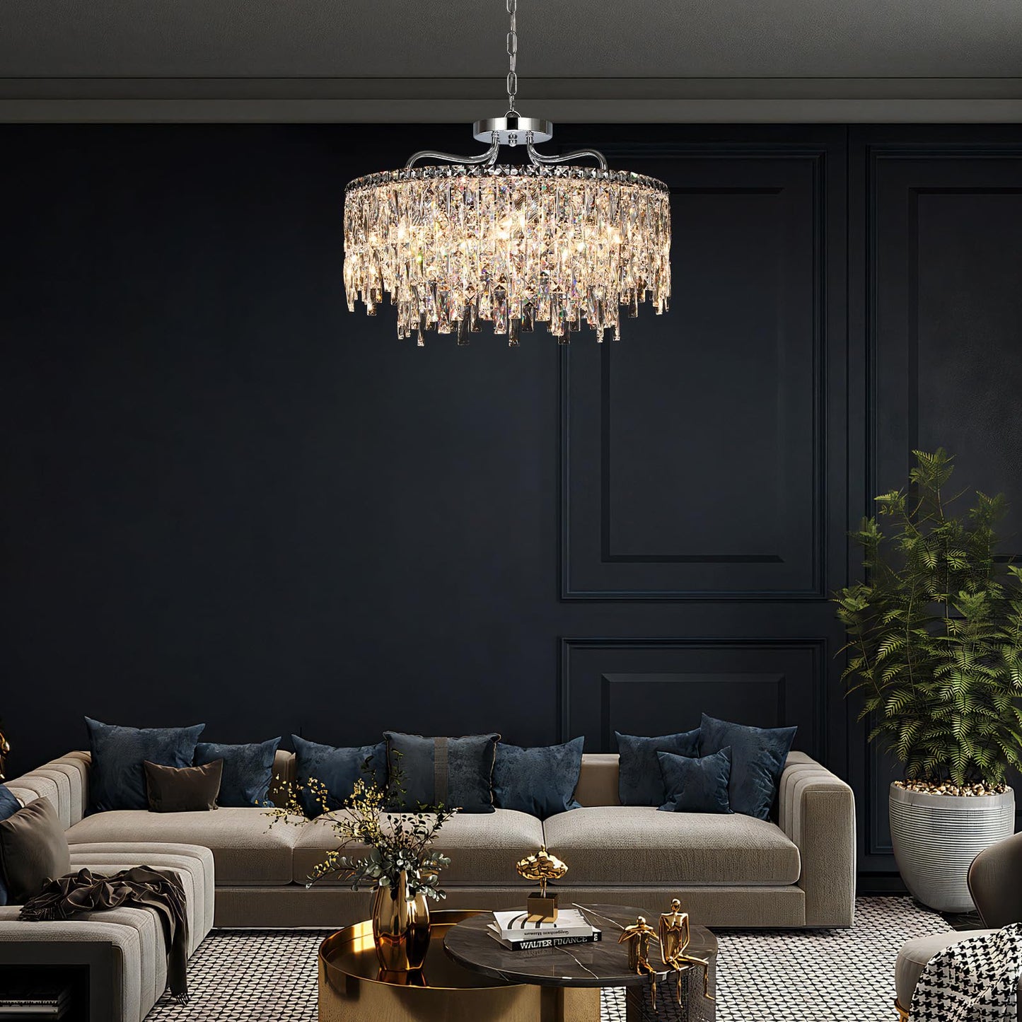NISIDUN Luxury Crystal Chandelier, 24" Modern Round Dining Room Chandeliers Over Table，8 Lights Chrome Ceiling Pendant Ceiling Lighting for Living Room Bedroom Entryway Foyer Staircase