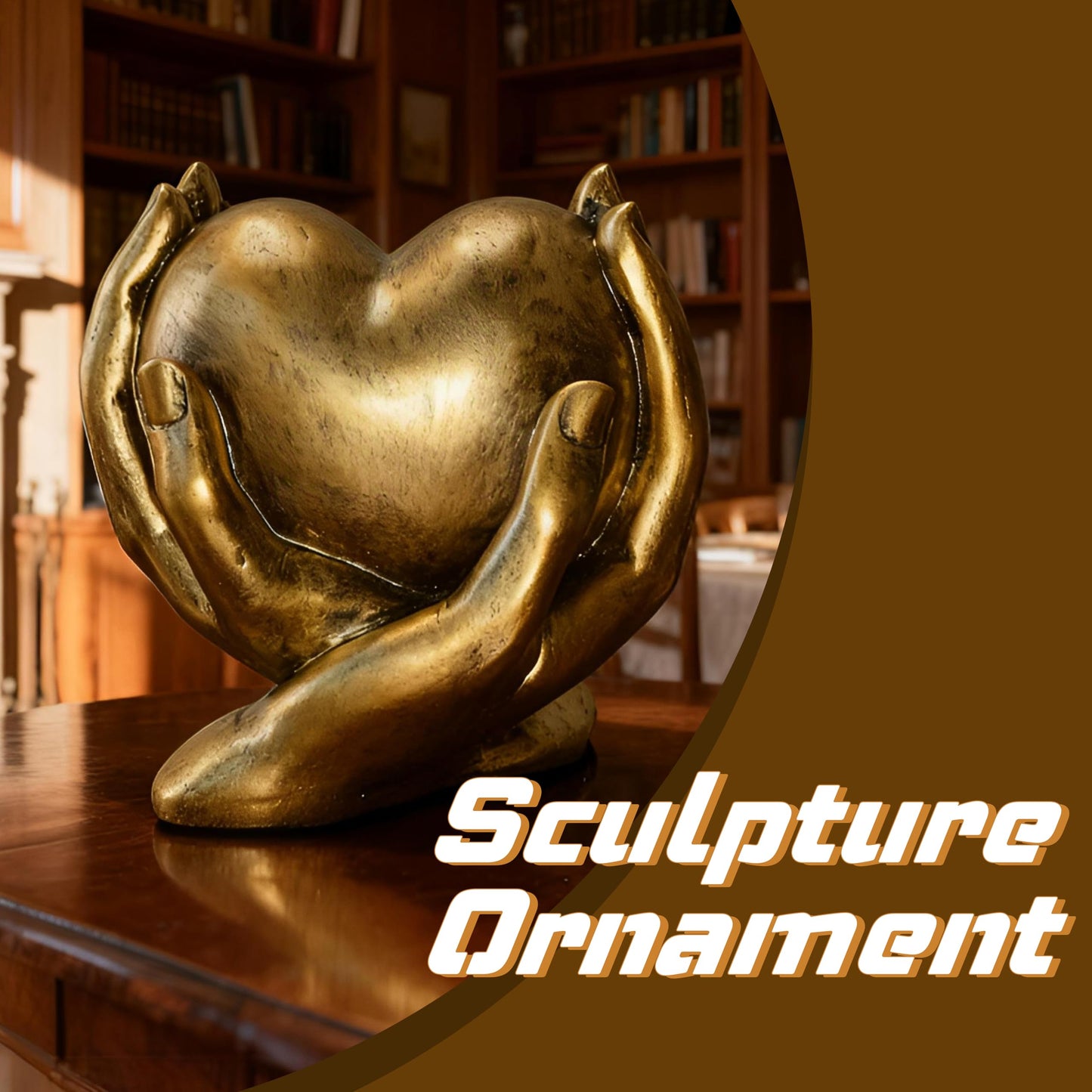 Gold Heart Hands Sculpture Boho Home Decor Accents Love Statue Living Room Decoration, Ideal for Coffee Table, Shelves, Home, Bedroom, Birthday, Wedding Love Table Decor