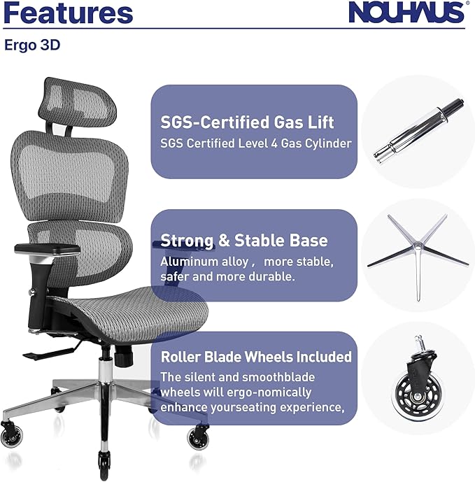 Nouhaus Ergo3D Ergonomic Office Chair Lumbar Support Mesh Office Chair