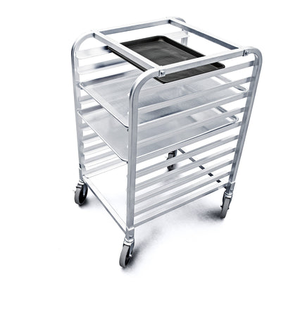 New Star Foodservice 36510 Commercial-Grade Aluminum 10-Tier Sheet Pan/Bun Pan Rack, 26" L x 20" W x 38" H with Brake Wheels Silver