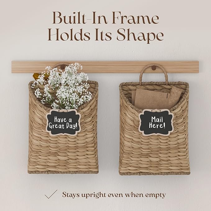 Boho Woven Wall Hanging Basket – Water Hyacinth Flat Back Basket